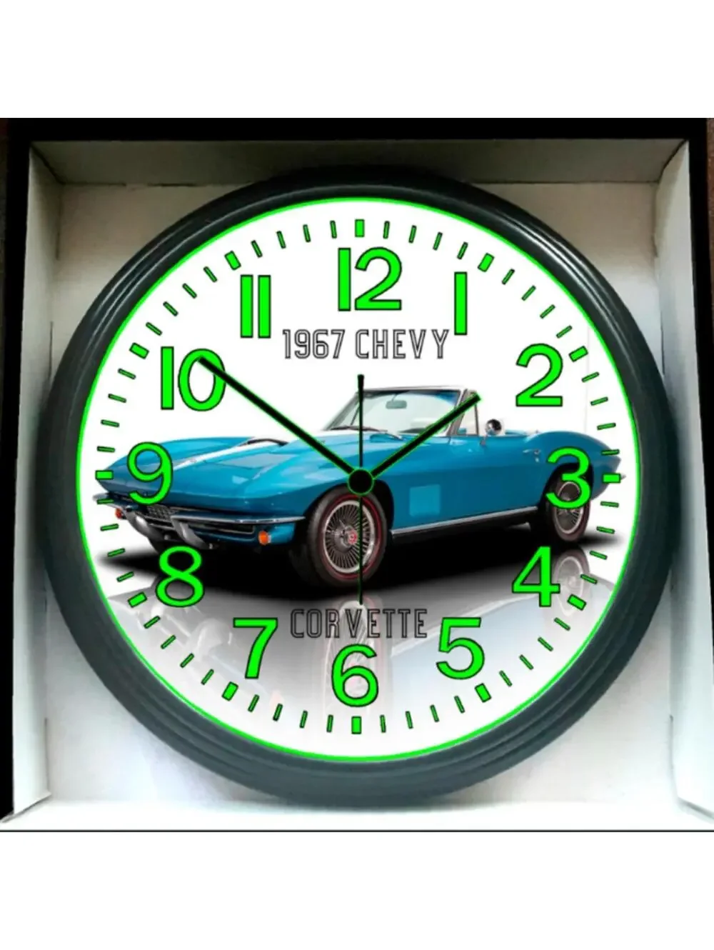 1967 Chevy Chevrolet Corvette Glow In The Dark Wall Clock New!